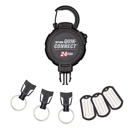 Key-Bak 24-KEY Capacity Retratractable Keychain 3 interchangeable key rings CARABINER attachment, 36" reach 0KM2-34A24